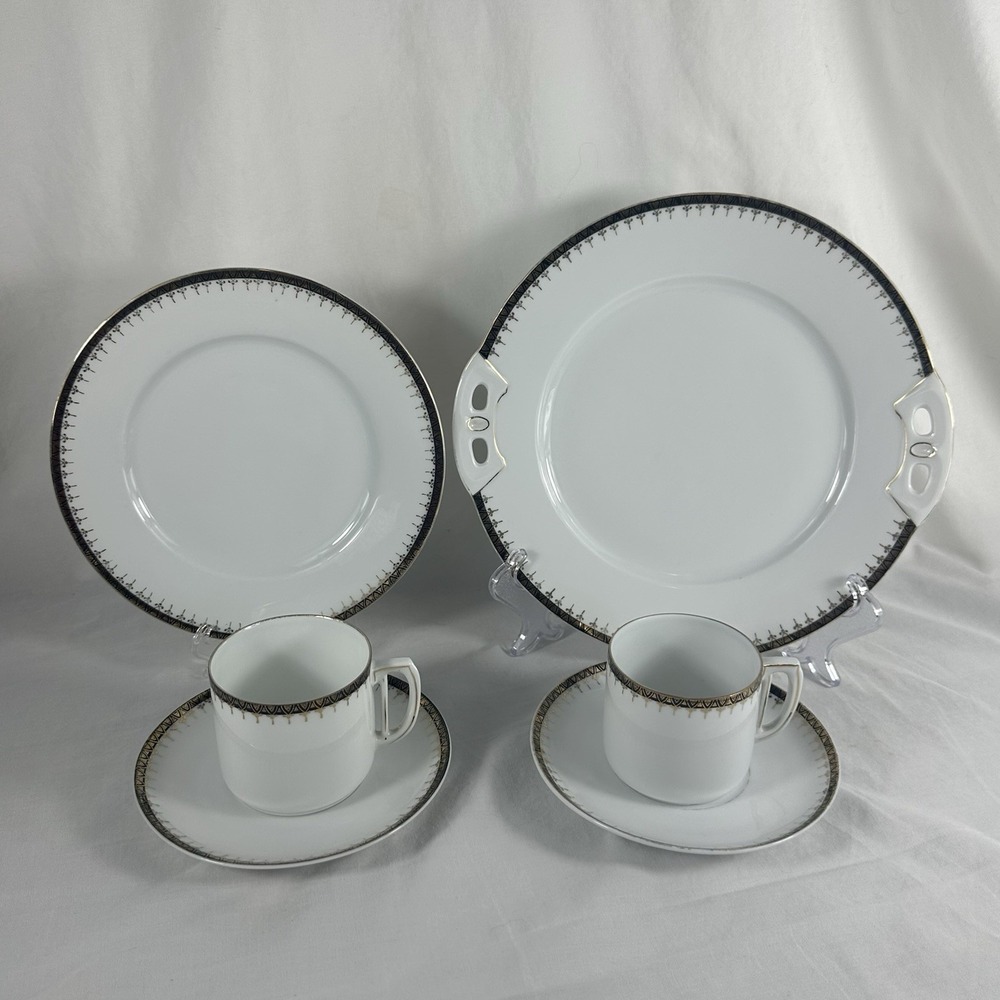 Antique Art Deco Porcelain Demitasse Set Mismatched Cups Saucer Gilt Platter